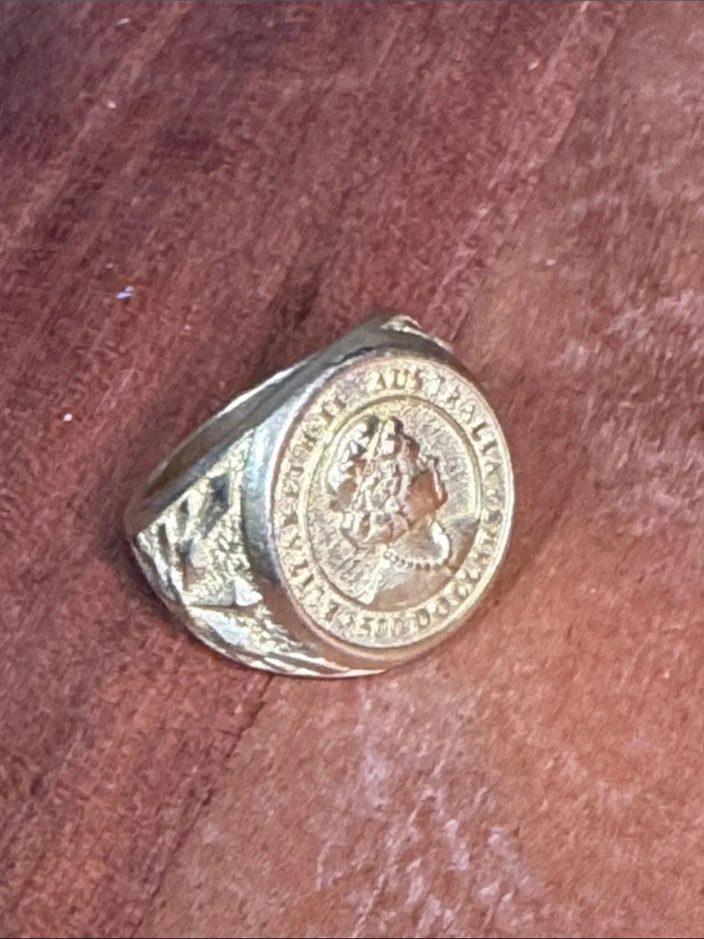 Men's Gold tone  Coin Signet Ring - Classic Profile Design